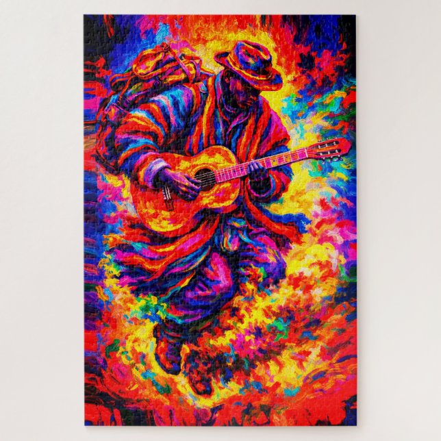 Colorful Abstract Guitar Players Duo Impasto Jigsaw Puzzle (Vertical)
