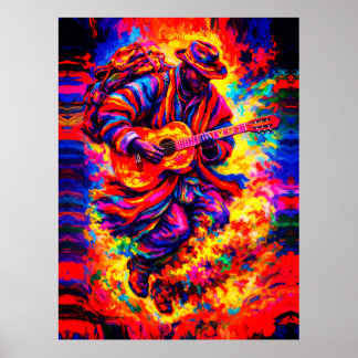 Colorful Abstract Guitar Players Duo Impasto Poster