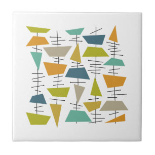 Colorful Abstract Hanging Wind Chimes Mid Century Tile