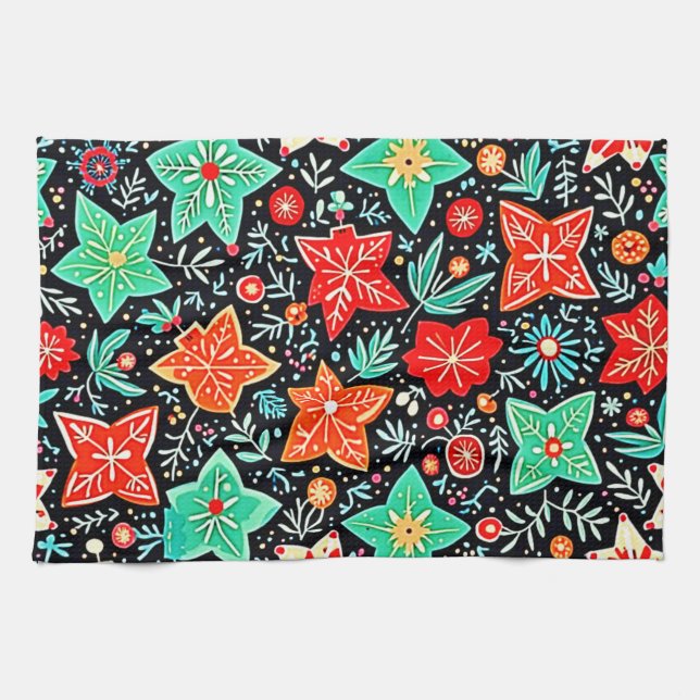 Colorful Abstract Holiday Design Kitchen Towel (Horizontal)