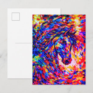 Colorful Abstract Horse Portrait Impasto Postcard