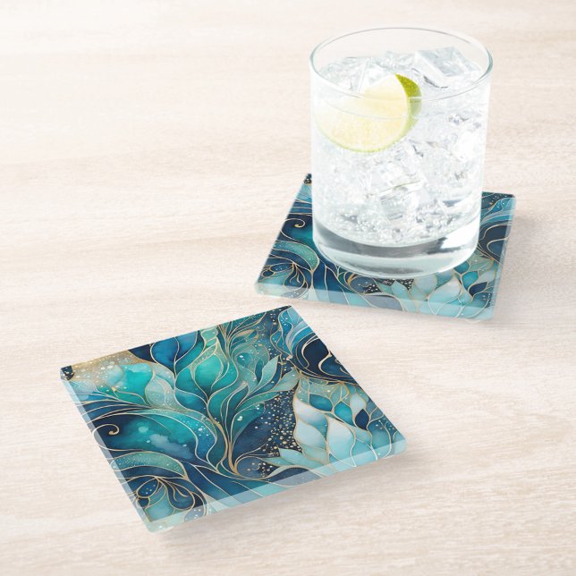 Colorful Abstract Ink Art Glass Coaster (Creator Uploaded)