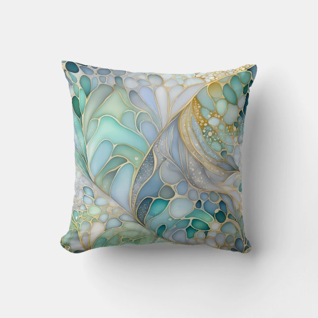 Colorful Abstract Ink Art Square Throw Pillow (Front)
