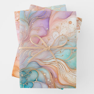 Colorful Abstract Ink Art Wrapping Paper Sheets