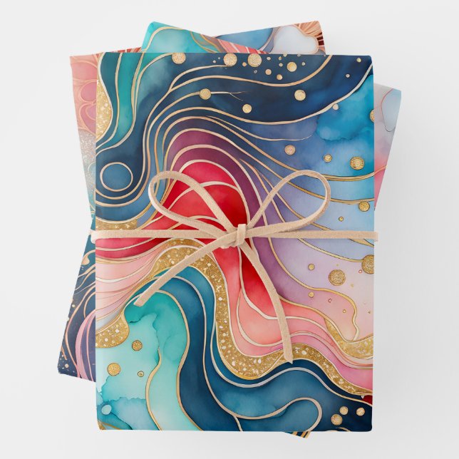 Colorful Abstract Ink Art Wrapping Paper Sheets (In situ)