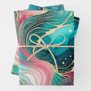 Colorful Abstract Ink Art Wrapping Paper Sheets