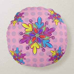 Colorful Abstract Kaleidoscope Flower Pattern Round Pillow