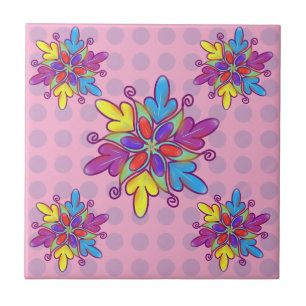 Colorful Abstract Kaleidoscope Flower Pattern Tile
