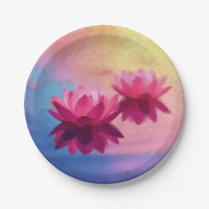 Colorful Abstract Lotus Flowers Paper Plate