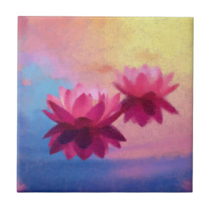 Colorful Abstract Lotus Flowers Tile