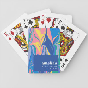 Colorful Abstract Marble Blue Custom Bridal Shower Playing Cards
