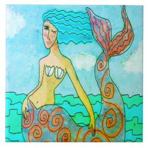 Colorful Abstract Mermaid Painting Tile