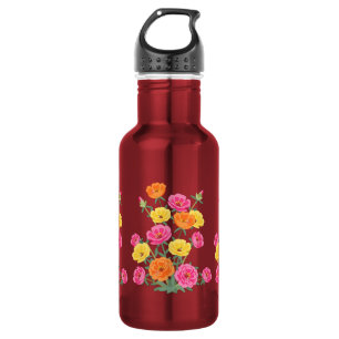 Colorful Abstract Moss Rose Flower Botanical Art 532 Ml Water Bottle
