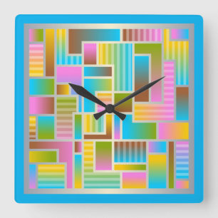 COLORFUL ABSTRACT PATTERN SQUARE WALL CLOCK
