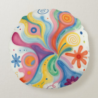 Colorful Abstract Patterns  Round Pillow