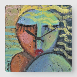 Colorful Abstract Portrait of a Woman Round Clock