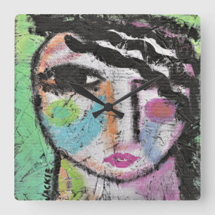 Colorful Abstract Portrait of a Woman Square Wall  Clock