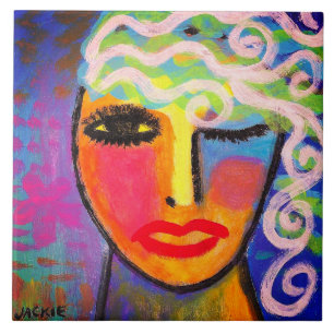 Colorful Abstract Portrait of a Woman Tile