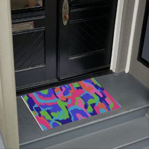 Colorful Abstract Print in Retro Colors Doormat