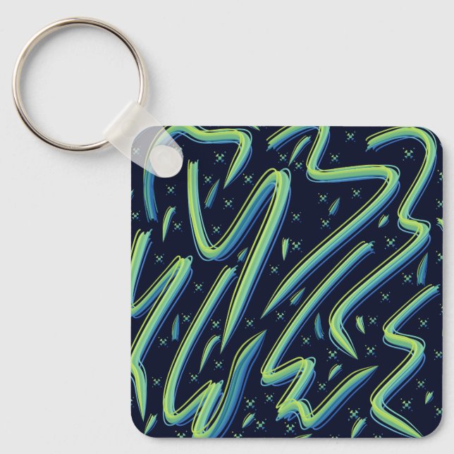 Colorful Abstract Psychedelic Stringy Pointed Art Keychain (Front)