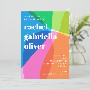 Colorful Abstract Rainbow Photo Bat Mitzvah Party Invitation