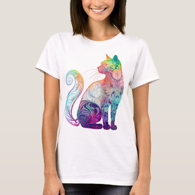 COLORFUL ABSTRACT SITTING CAT  T-Shirt (Front)