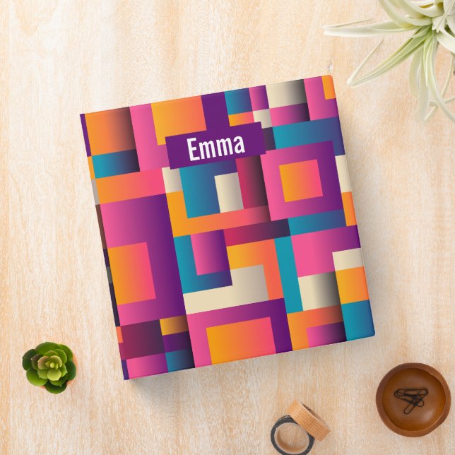 Colorful Abstract Squares and Shapes Binder (In Situ)