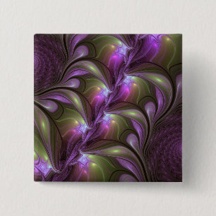 Colorful Abstract Violet Purple Khaki Fractal Art 2 Inch Square Button