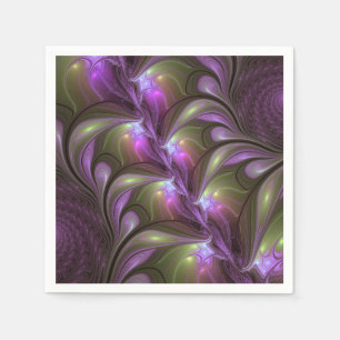 Colorful Abstract Violet Purple Khaki Fractal Art Napkin