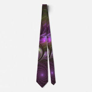 Colorful Abstract Violet Purple Khaki Fractal Art Tie