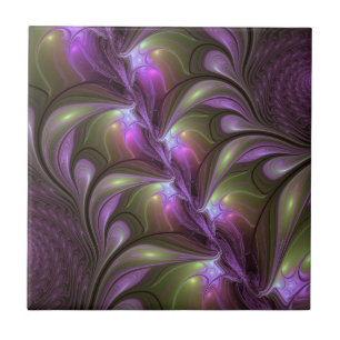 Colorful Abstract Violet Purple Khaki Fractal Art Tile