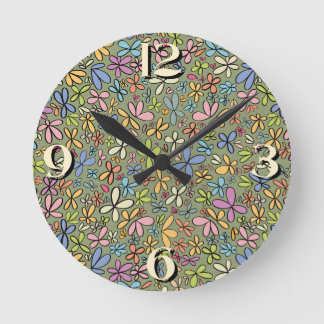 Colorful Abstract Wildflower Garden Round Clock