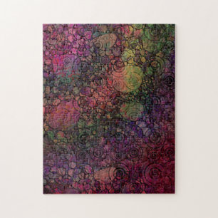 Colorful Abstract with Black & Grungy Circles Jigsaw Puzzle