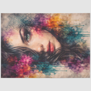 Colorful Abstract Woman Portrait Decoupage Paper
