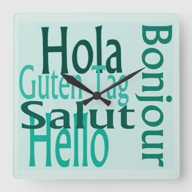 Colorful Acrylic Wall Clock, Multi Languages Square Wall Clock (Front)