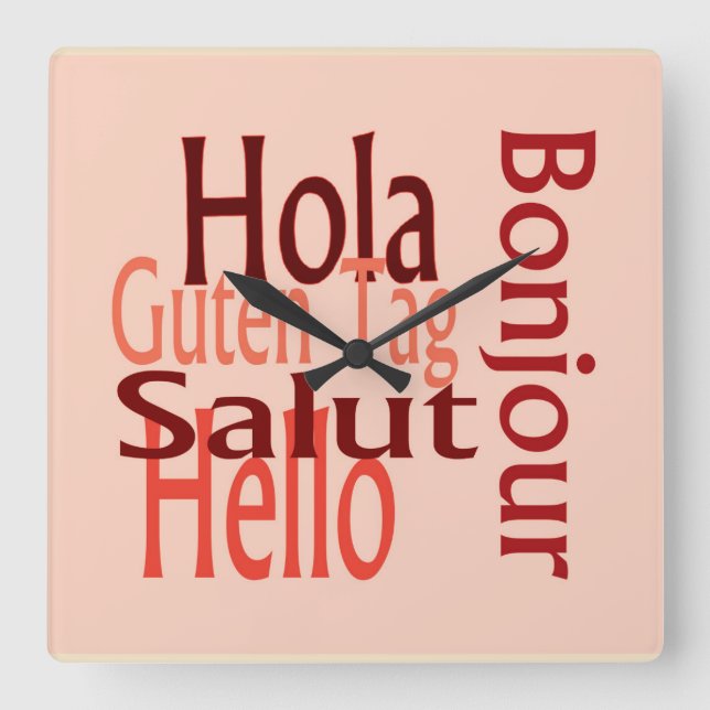 Colorful Acrylic Wall Clock, Multi Languages Square Wall Clock (Front)