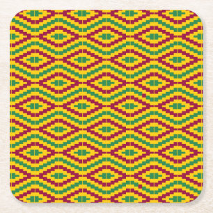 Colorful African Kente Pattern Square Paper Coaster