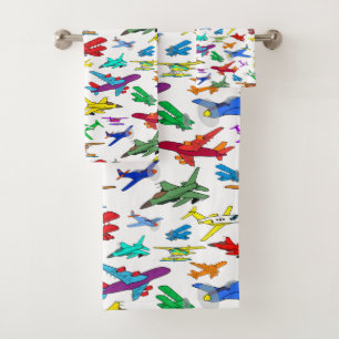 Colorful Airplanes Pattern Bath Towel Set