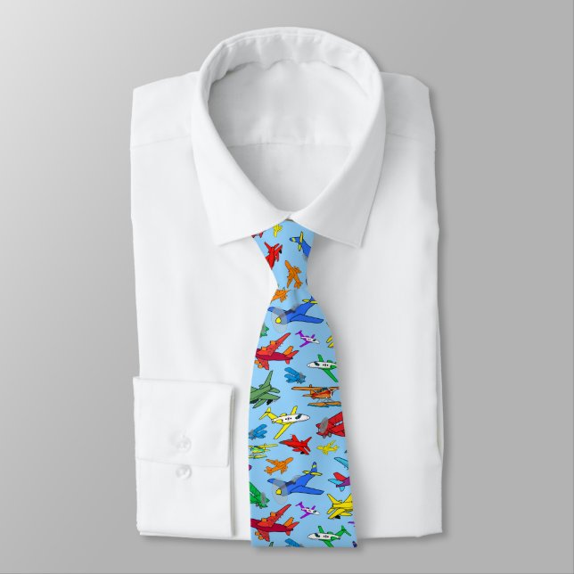 Colorful Airplanes Pattern Tie (Tied)