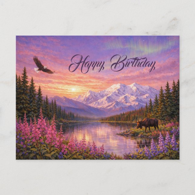 Colorful Alaska Landscape Birthday Postcard (Front)