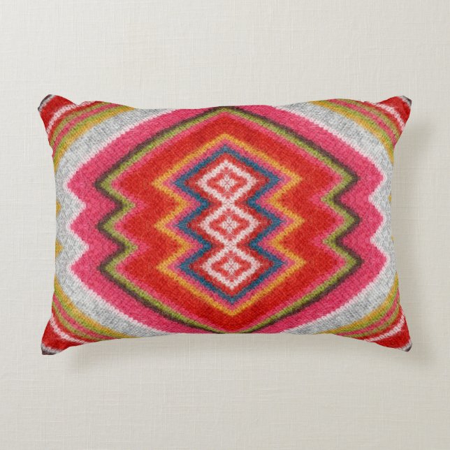 Colorful alpaca mohair sweater ornament closeup. accent pillow (Front)