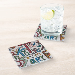 Colorful Alphabets  Glass Coaster
