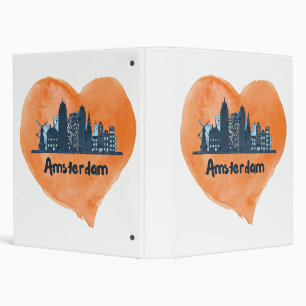 Colorful Amsterdam City Skyline Watercolor Heart P Binder
