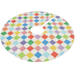 Colorful and Bright Checkerboard Patterned Brushed Polyester Tree Skirt