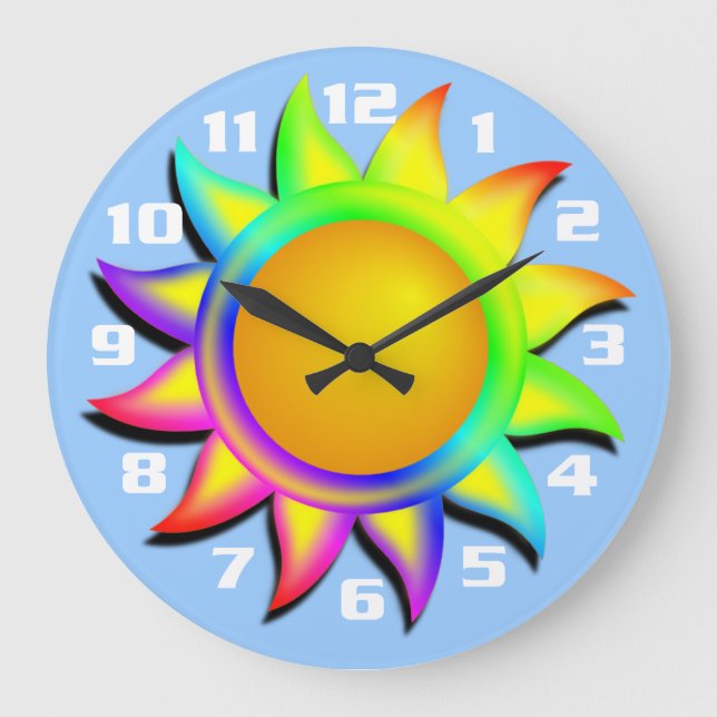 Colorful and Bright Sunshine Sky Blue Background Large Clock (Front)