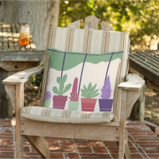Colorful and cactus succulents outdoor pillow