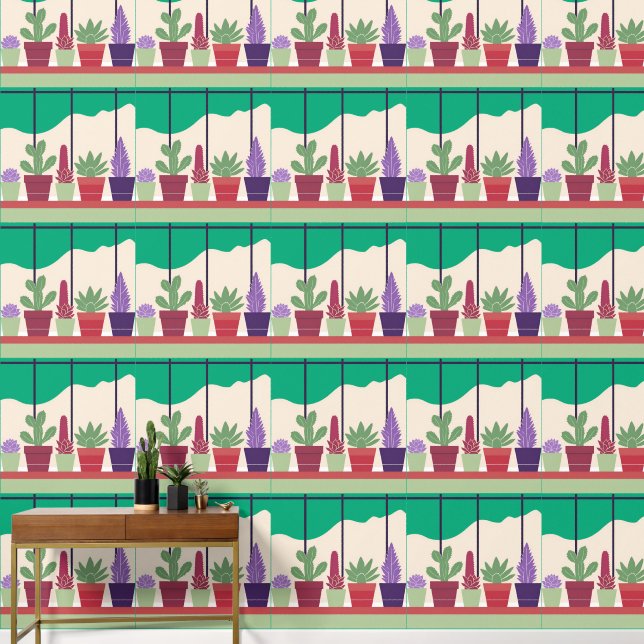 Colorful and cactus succulents wallpaper (Hallway)