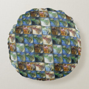 Colorful and polished tiles made of wood or stone round pillow
