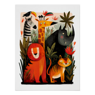 Colorful Animal Illustration – Fantasy Jungle Anim Poster