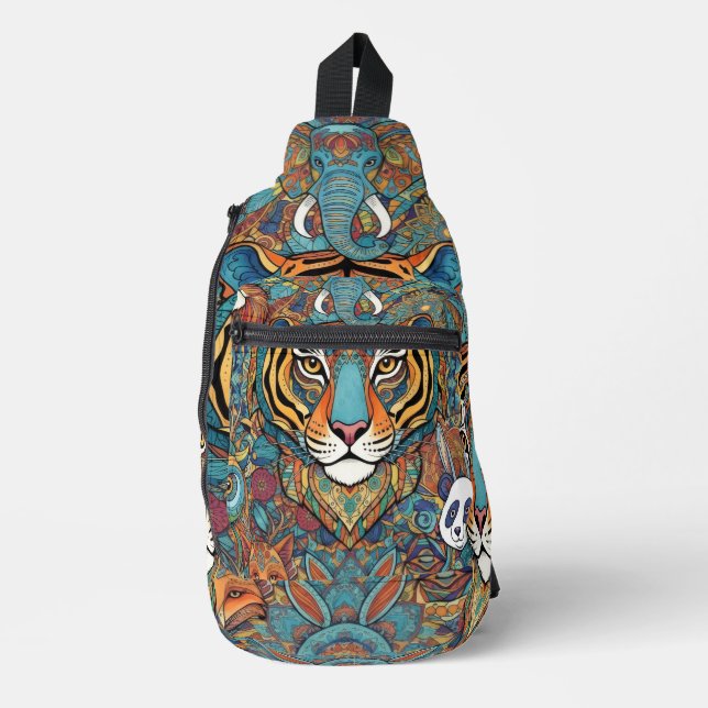 Colorful Animal Mandala – Boho Animal  Sling Bag (Front)